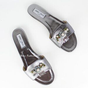 NEW JIMMY CHOO Embellished Metallic Slides - Flats for Resort, Events or Bridal